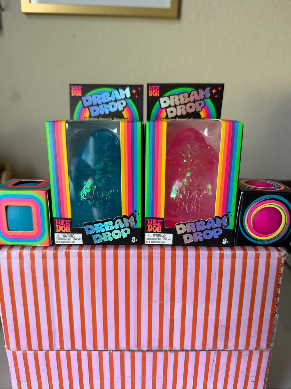 NeeDoh Dream Drops - Blue or Pink- Teenie Twirl groovy-pink- Cool Cube-blue